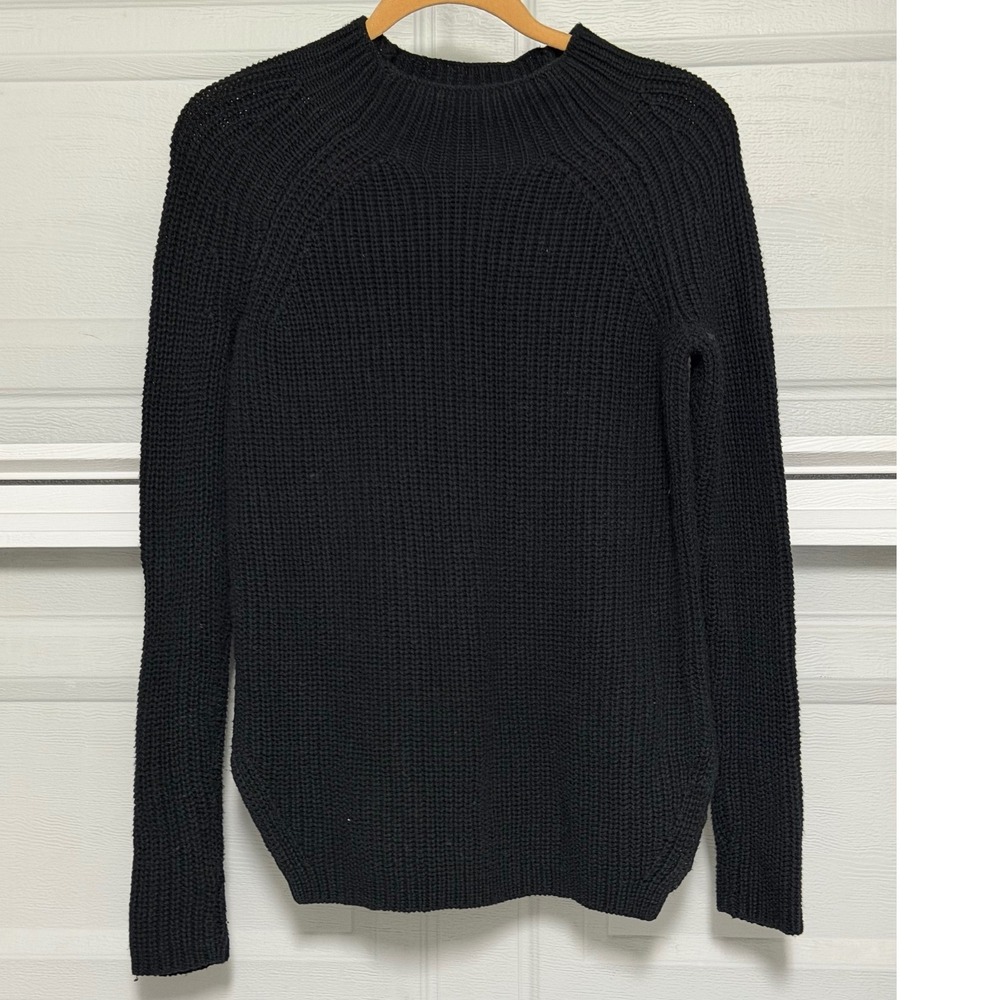 LOFT Black Shaker Stitch Crew Neck Sweater Raglan Long Sleeve sz XS